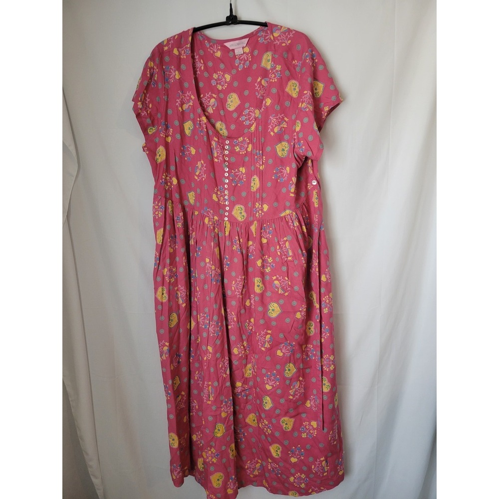 APRIL CORNELL Women's Pink Floral Heart Print Button Front Tie Back Midi Dress